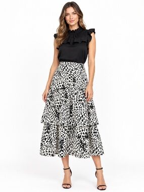 Lafayette 148 Zia 100% Silk Animal Print Midi Skirt 6